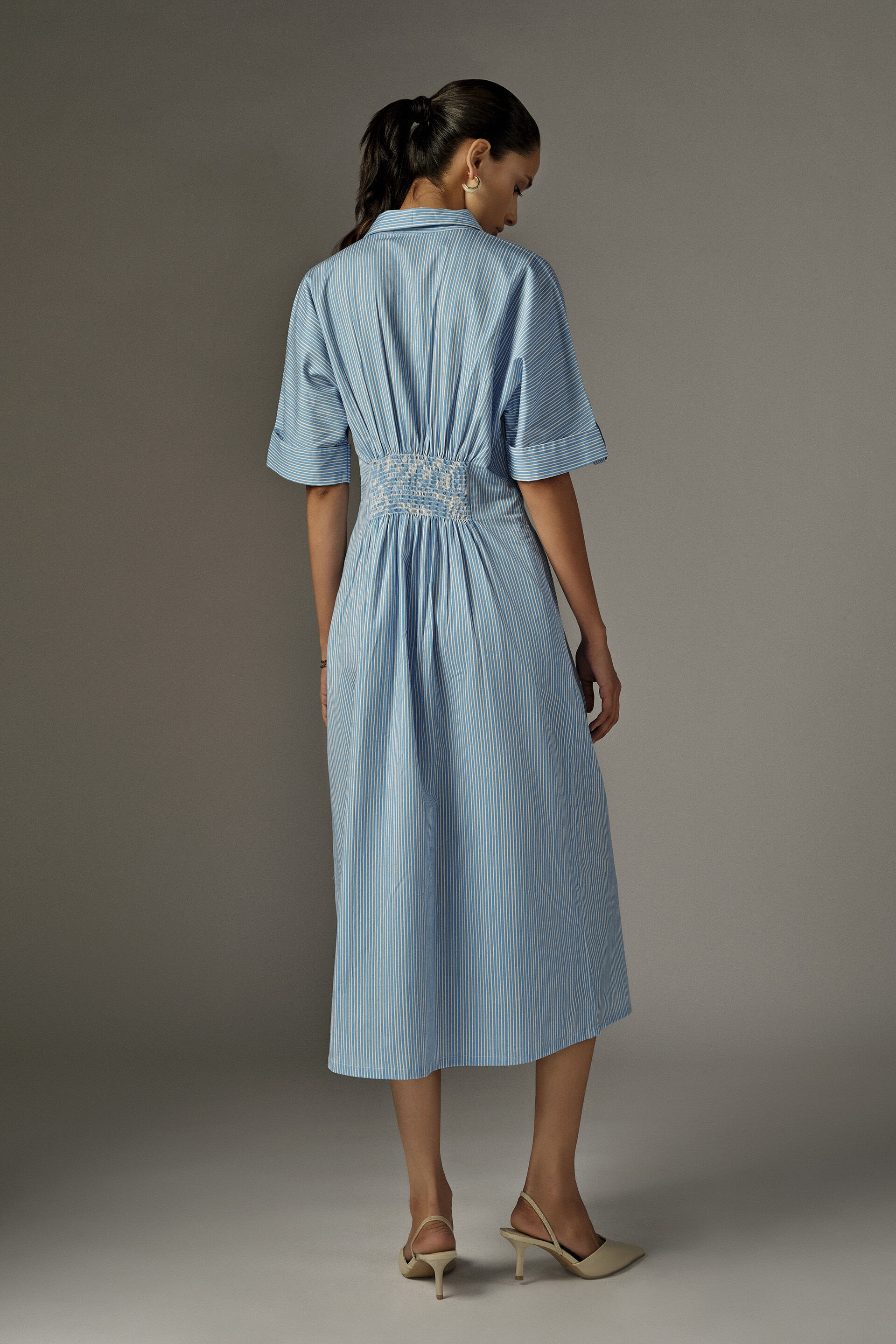 Aeris Blue Striped Cotton Dress, Blue, image 5